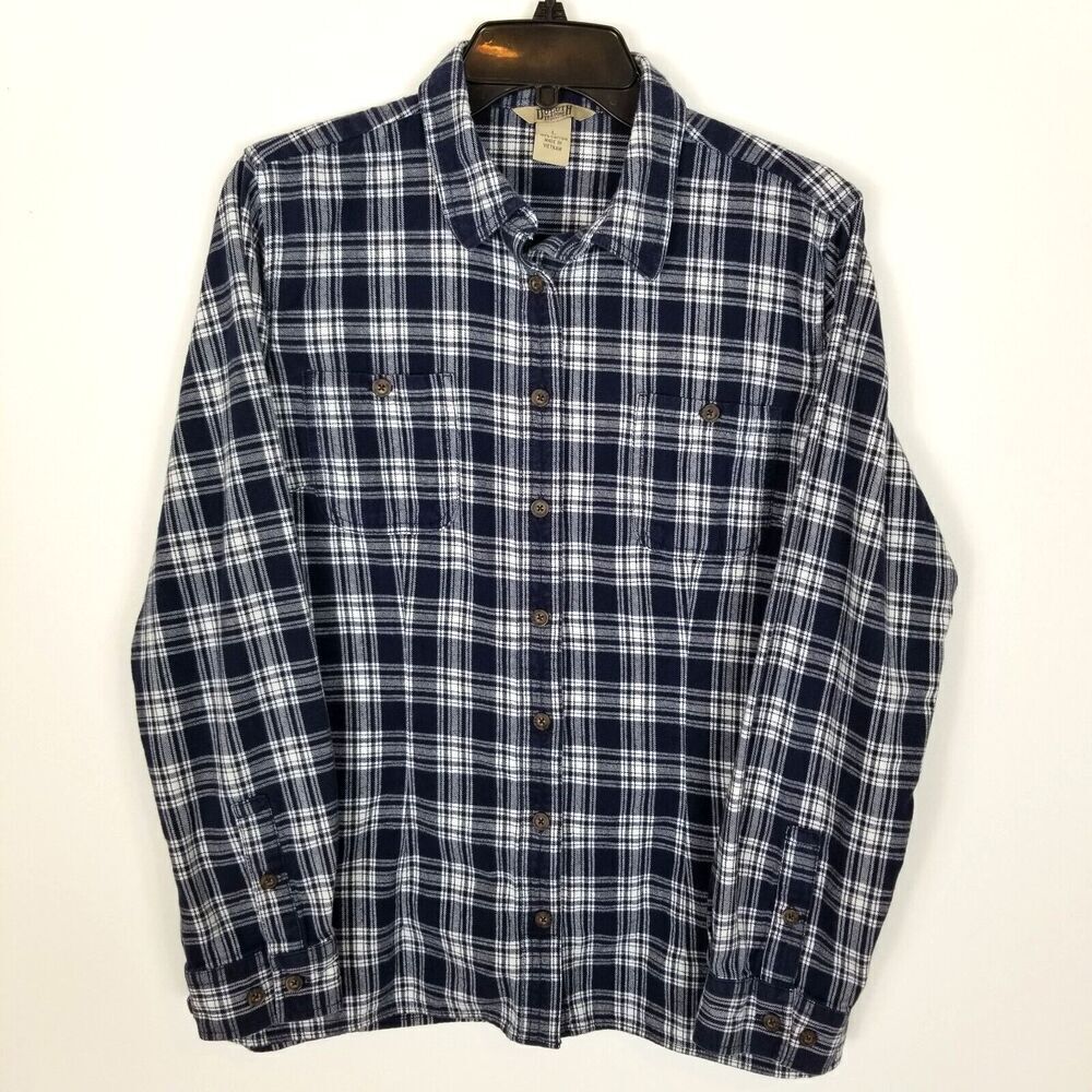 Duluth trading Women's Free Swingin' Flannel Shirt Size L Blue Plaid Button Up